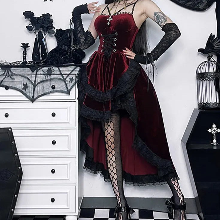 Dark red goth dress-Y2k station
