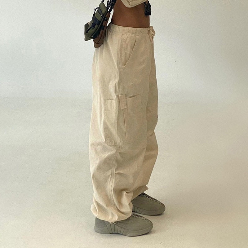 Beige Parachute Pants - Y2k station