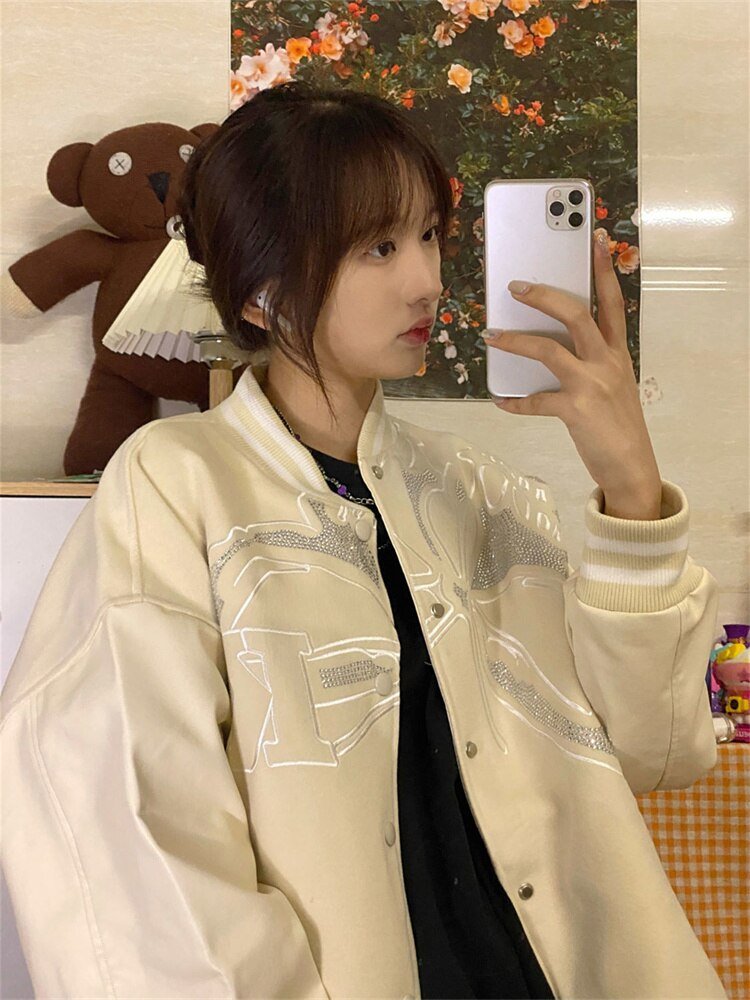 Beige Varsity Jacket - Y2k station