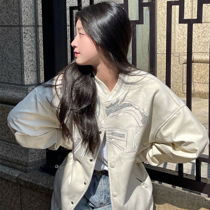 Beige Varsity Jacket - Y2k station