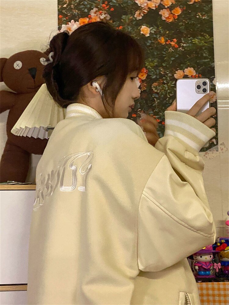 Beige Varsity Jacket - Y2k station