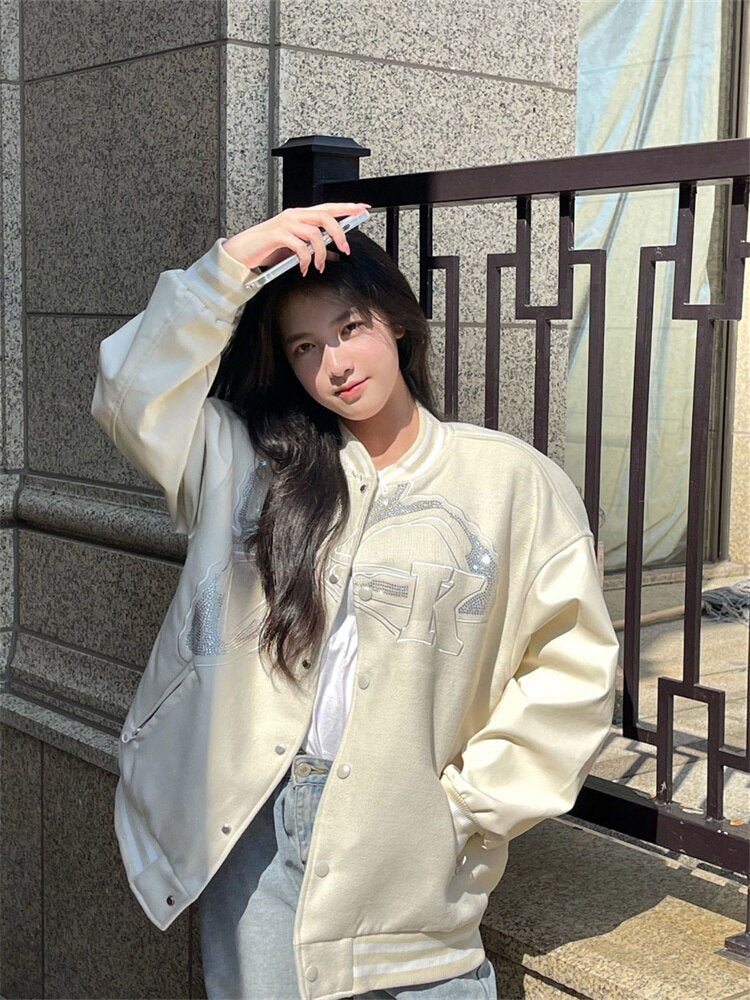 Beige Varsity Jacket - Y2k station