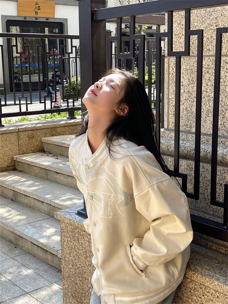 Beige Varsity Jacket - Y2k station