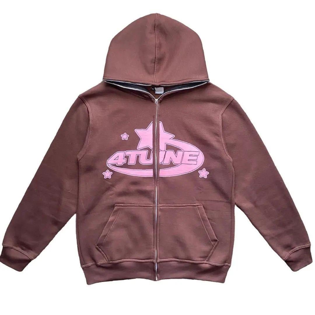 Brown Full Zip Hoodie - Y2k station