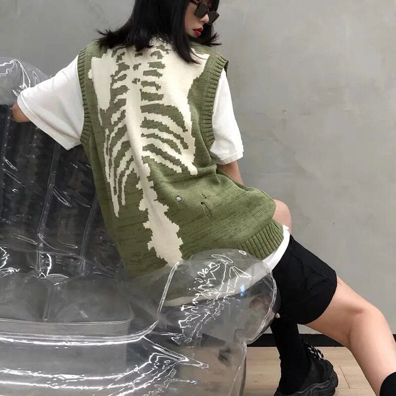 Green Skeleton Sweater - Y2k station