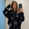 Jacket With Shiny Rhinestone Cross - Y2k station
