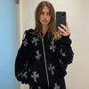 Jacket With Shiny Rhinestone Cross - Y2k station