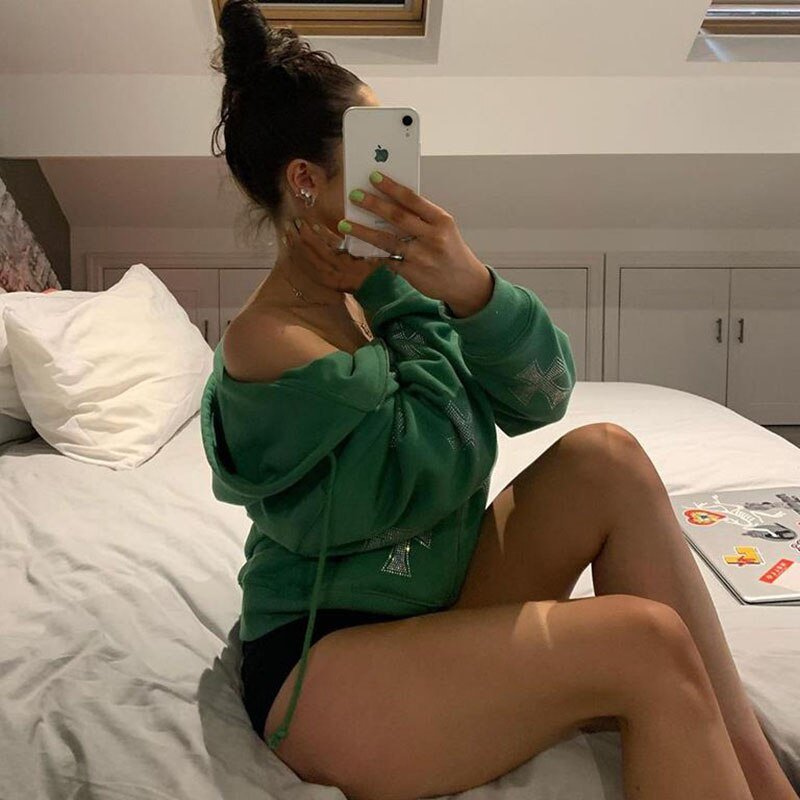 Jacket With Shiny Rhinestone Cross - Y2k station