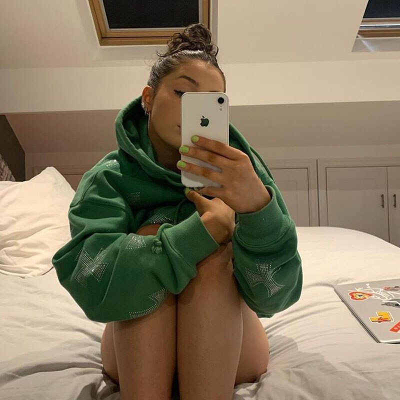 Jacket With Shiny Rhinestone Cross - Y2k station