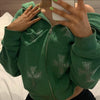 Jacket With Shiny Rhinestone Cross - Y2k station