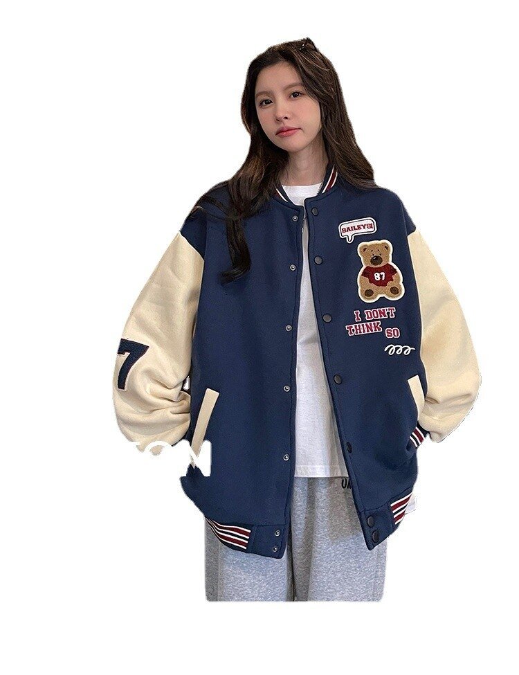Navy Blue Varsity Jacket - Y2k station