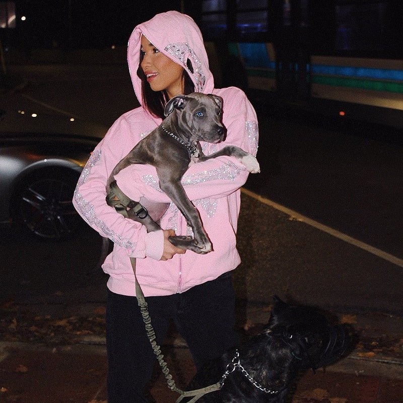 Rhinestone Skeleton Hoodie - Y2k station