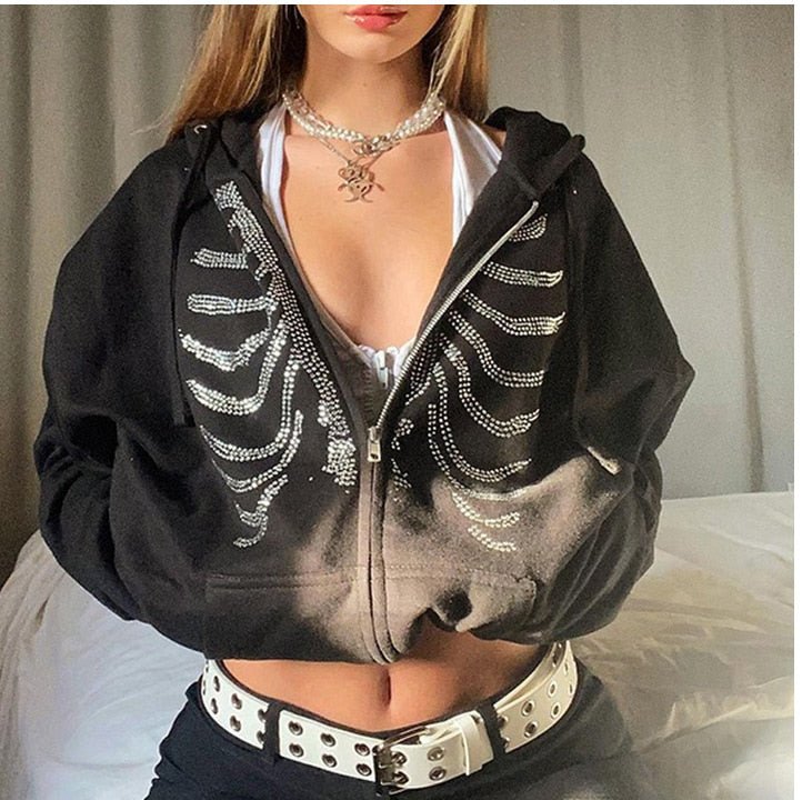 Rhinestone Skeleton Sweater - Y2k station
