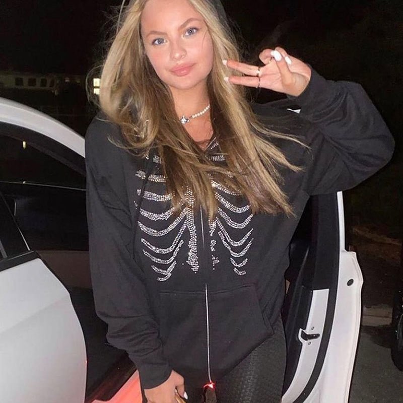 Rhinestone Skeleton Sweater - Y2k station