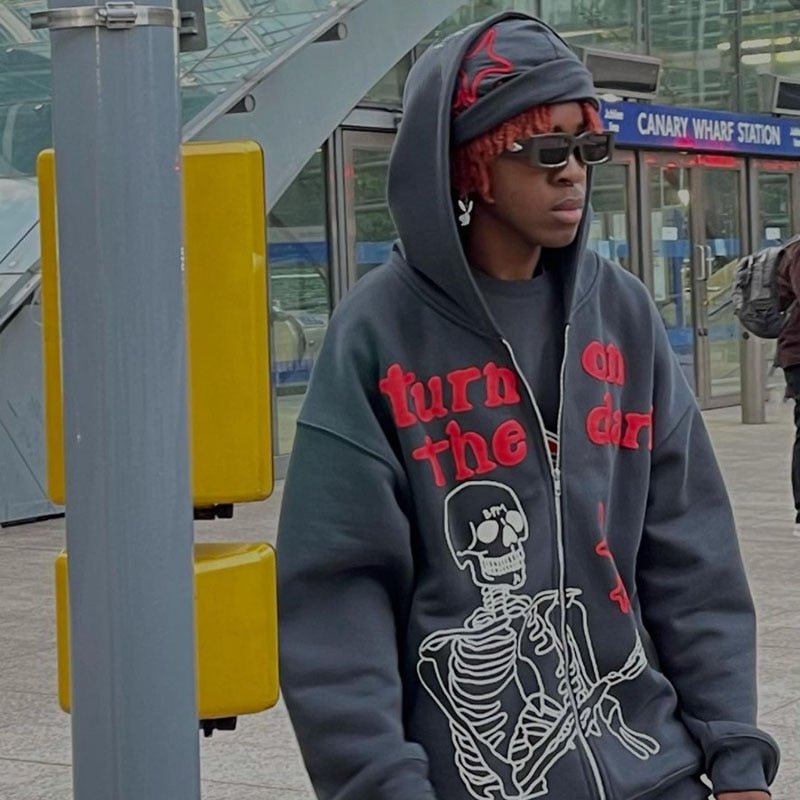Skeleton zip up hoodie Y2K - Y2k station
